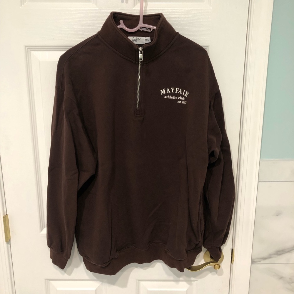The Mayfair Group chocolate brown half zip sweatshirt